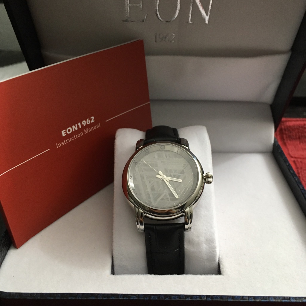 Eon 1962 Natural Meteorite Dial  Black Leather Strap Unisex